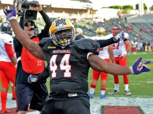 Former LSU fullback J.C. Copeland was an man among boys at the NFLPA Collegiate Bowl. He rushed for two touchdowns and was named the game MVP.