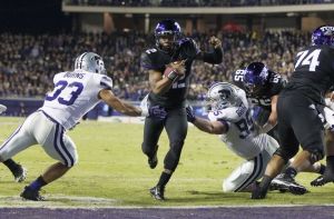 Trevone Boykin runs into the end zone for one of his 3 touchdown runs to lift TCU over Kansas State.